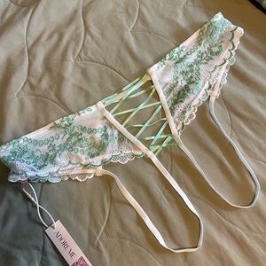 Adore Me Saidie White/Green Crotchless Panties